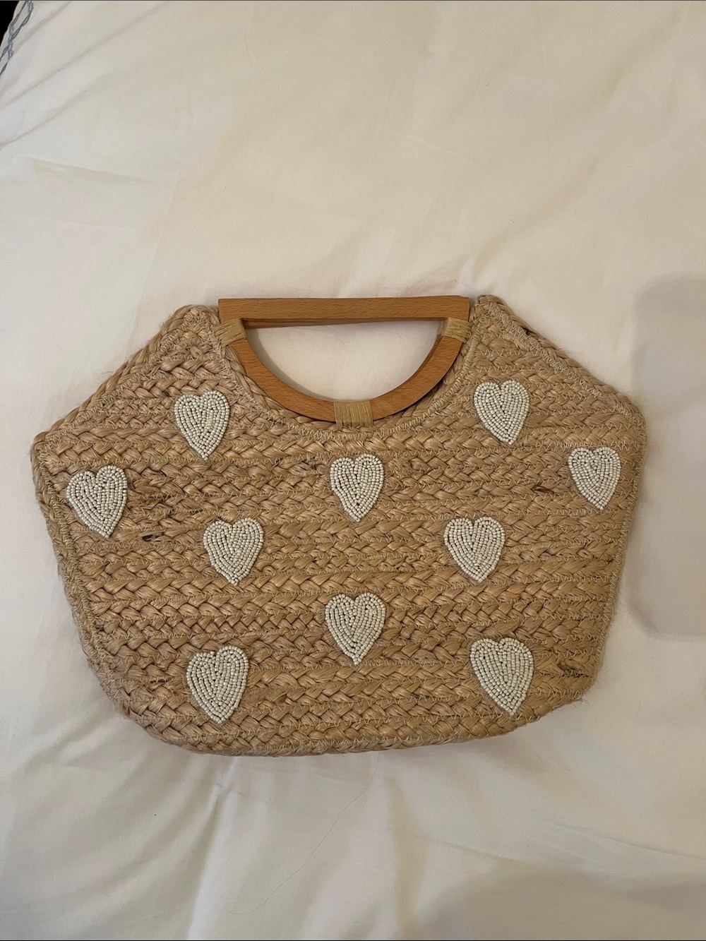 Woven Clutch with White Beaded Hearts